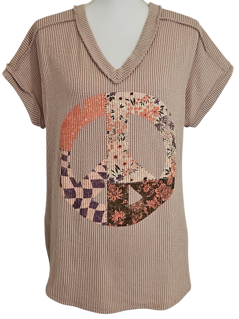 ZUTTER RIBBED 'PEACE' TOP TAN SZ L NEW